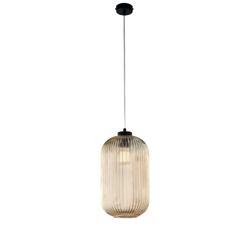 Lámpara colgante Krizia negra con cable orientable y difusor de cristal ámbar con relieve - Belight