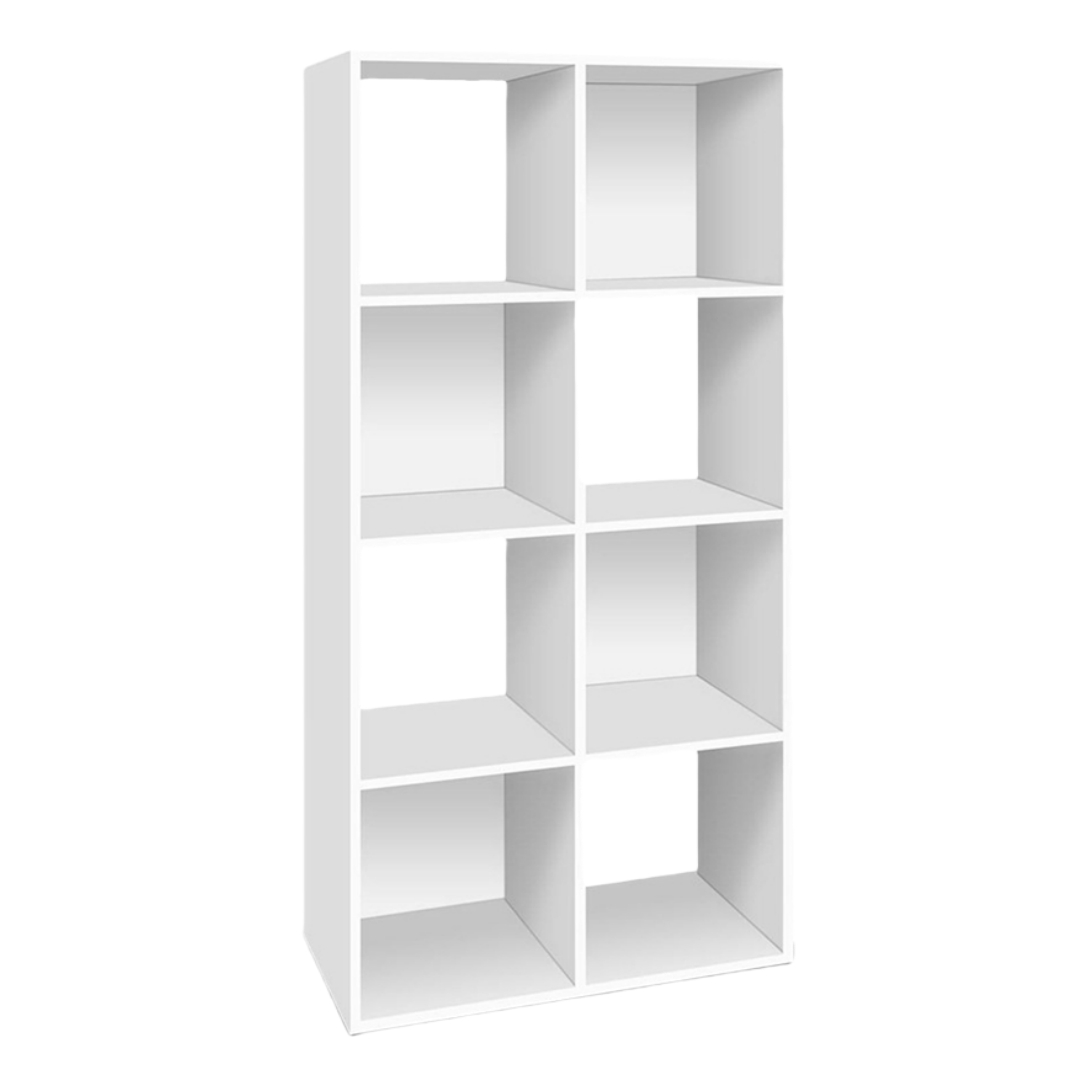 MIRAMAX-Estantería blanca con 8 compartimentos,Estante organizador de almacenamiento de 8 cubos con parte posterior,estante de almacenamiento de habitación,salón,oficina 67,5 x 32 x H. 134 cm