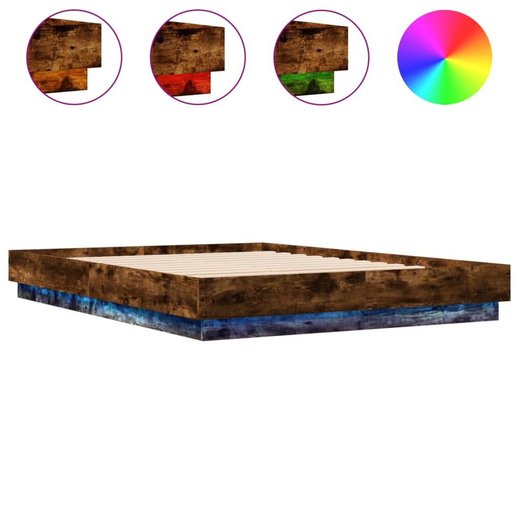 vidaXL Estructura de cama con luces LED roble ahumado 160x200 cm