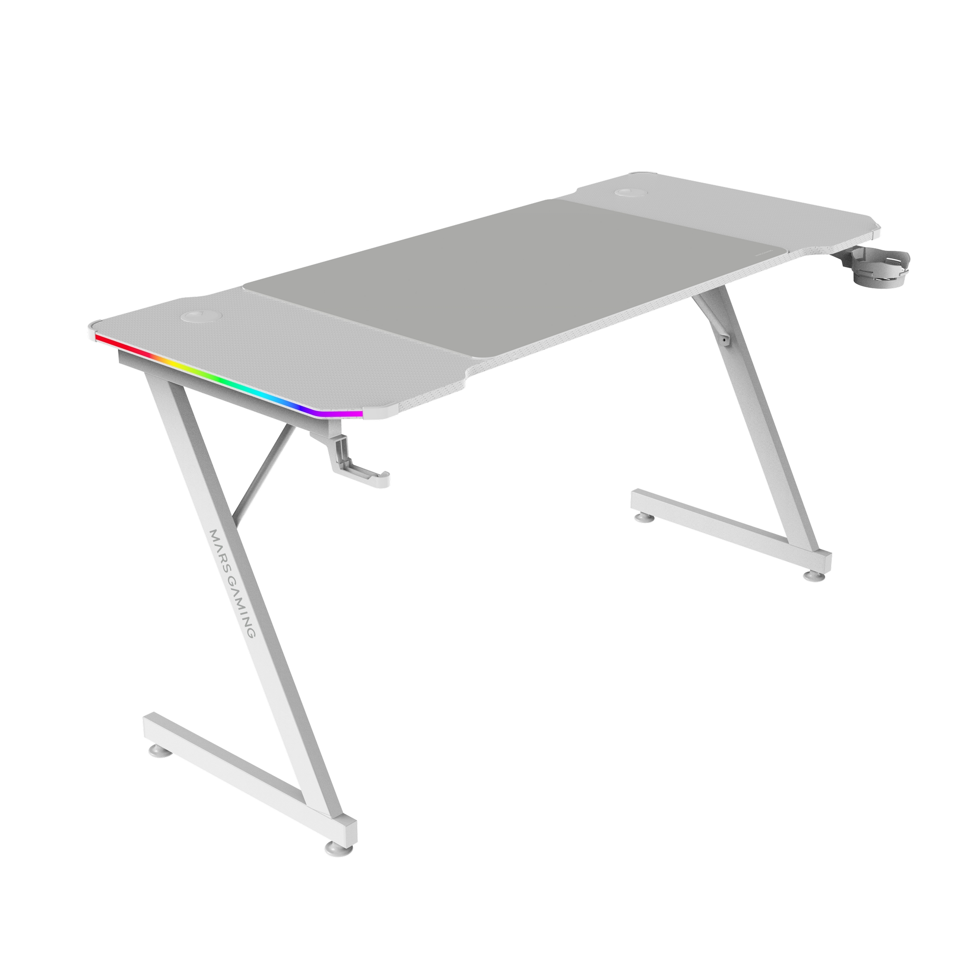 Mars Gaming MGD-X140RGB, Mesa Gaming Ergonómica, Iluminación ARGB con Mando, Fibra de Carbono, Alfombrilla XXL, Soporte Auriculares y Bebida, Gestión Cableado, Escritorio Gaming 140x60cm, Negro o Blanco