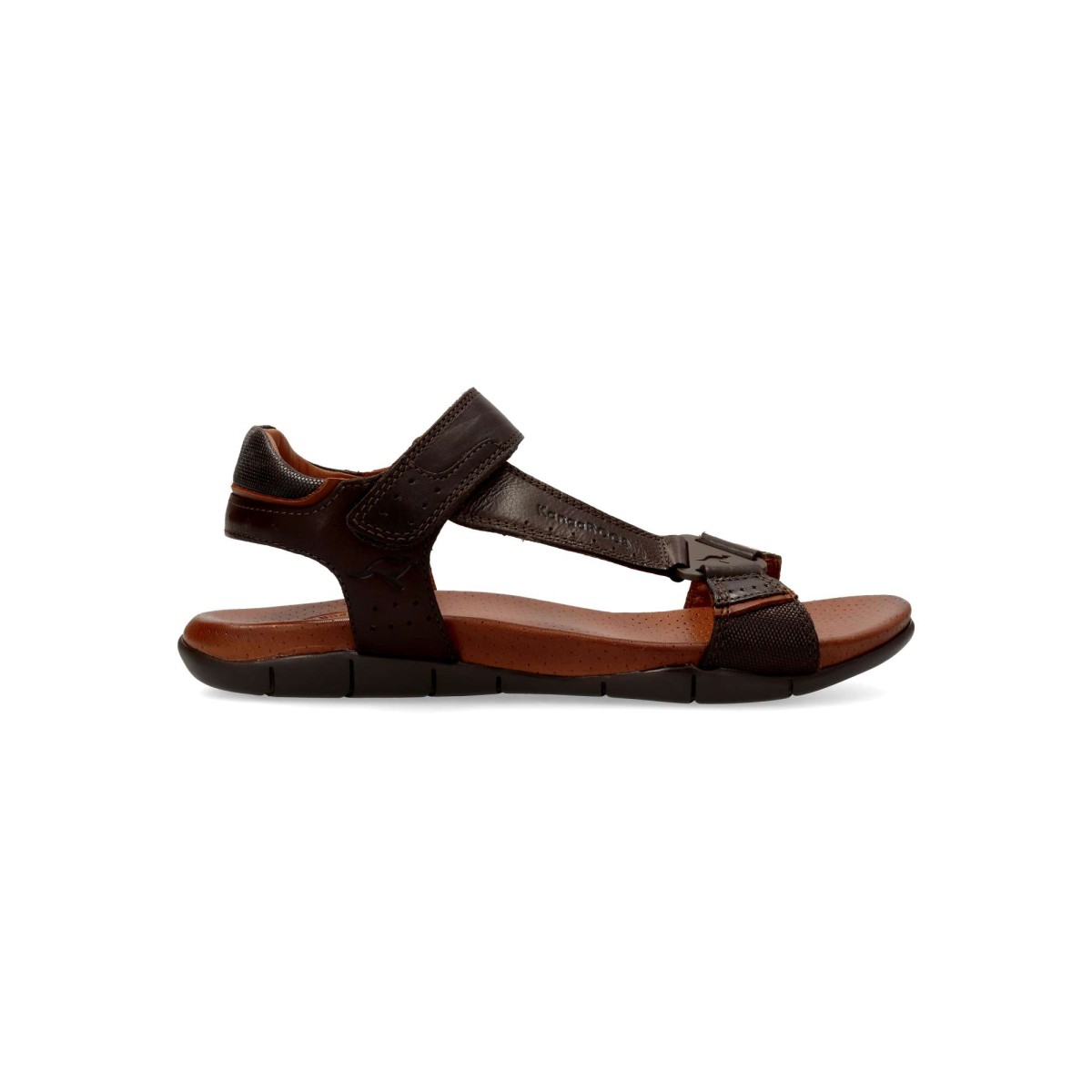 Kangaroos - Sandalias californianas para hombre de piel con cierre de velcro, suela de goma flexible y planta acolchada bio perforada color marrón