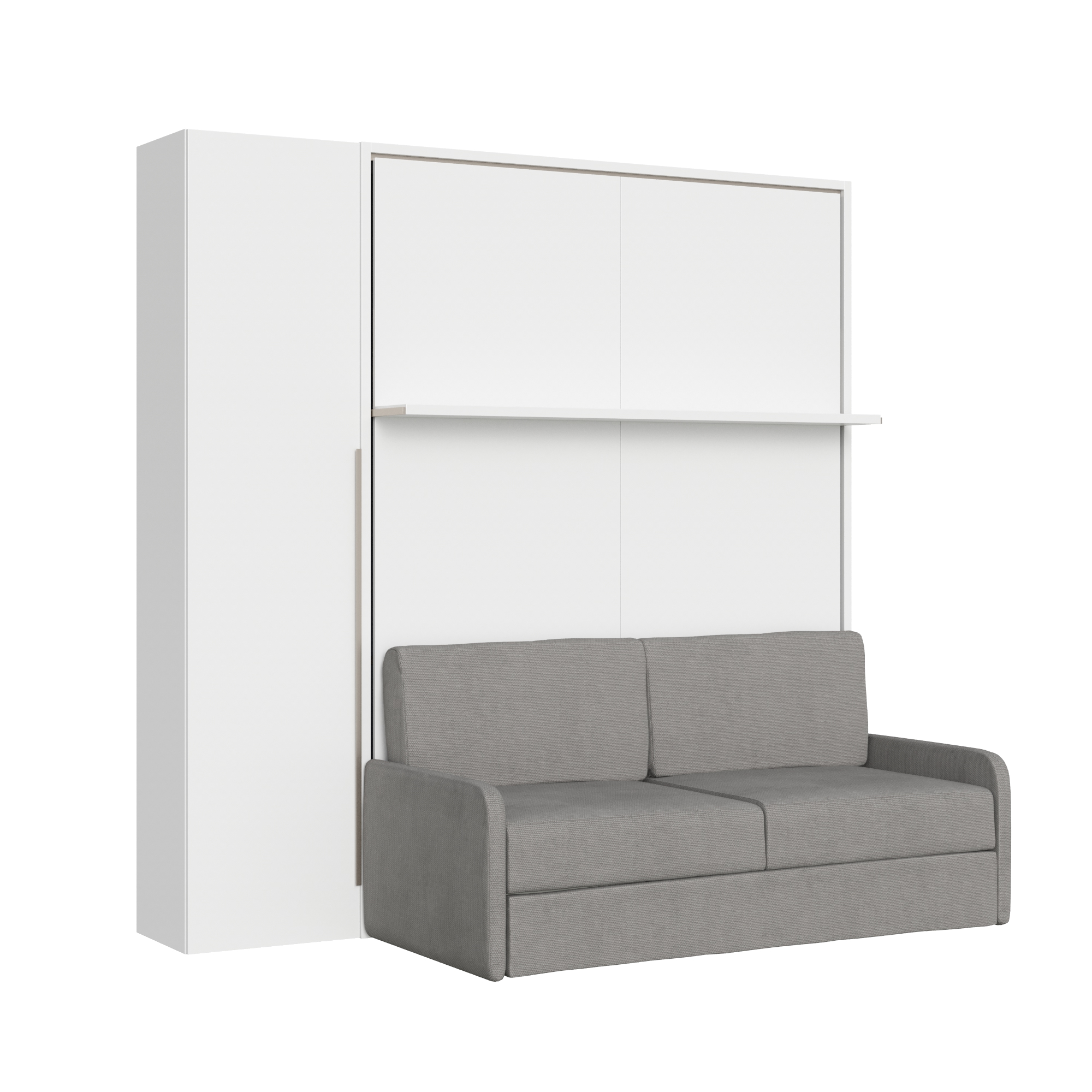 Cama doble abatible vertical Versia Sofà 160 con sofá, estante y armario 1 puerta izquierda Blanco - Itamoby