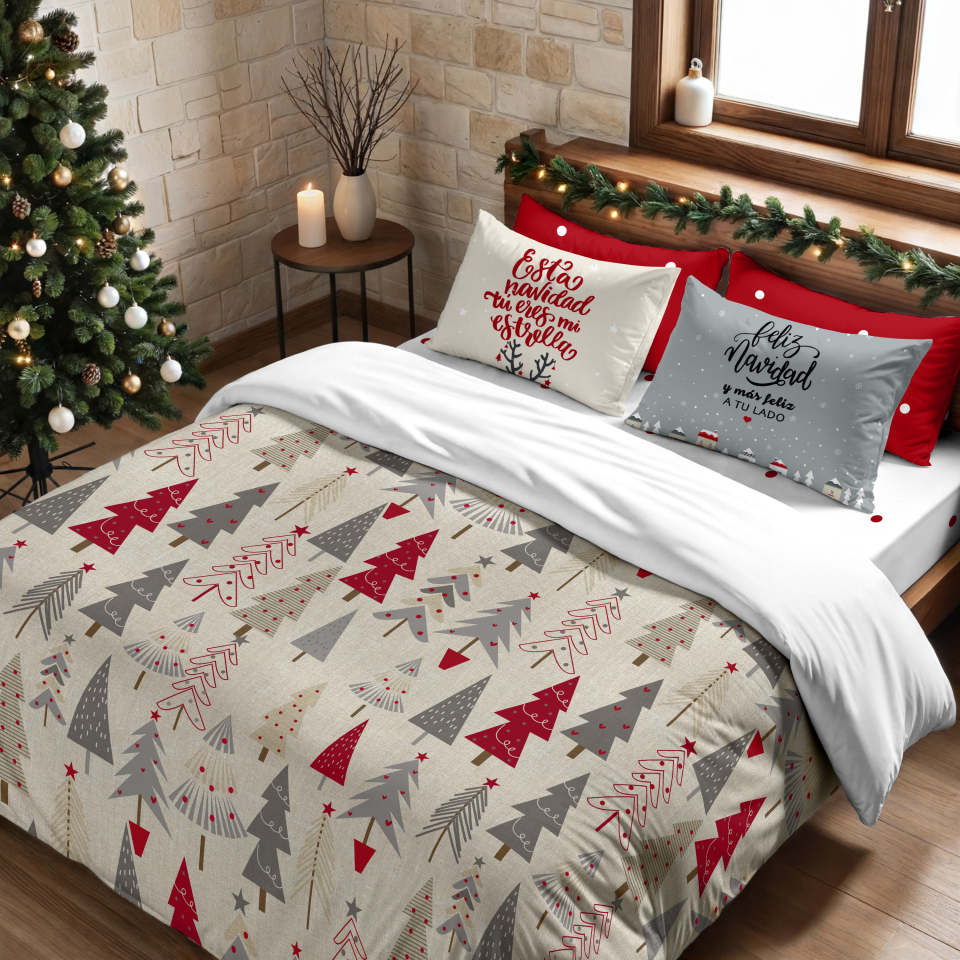 Funda Nórdica BL Belum con Cierre de Clicks, 100% Poliéster Microfibra Suave, Estilo Rústico y Navideño, Ideal para Invierno