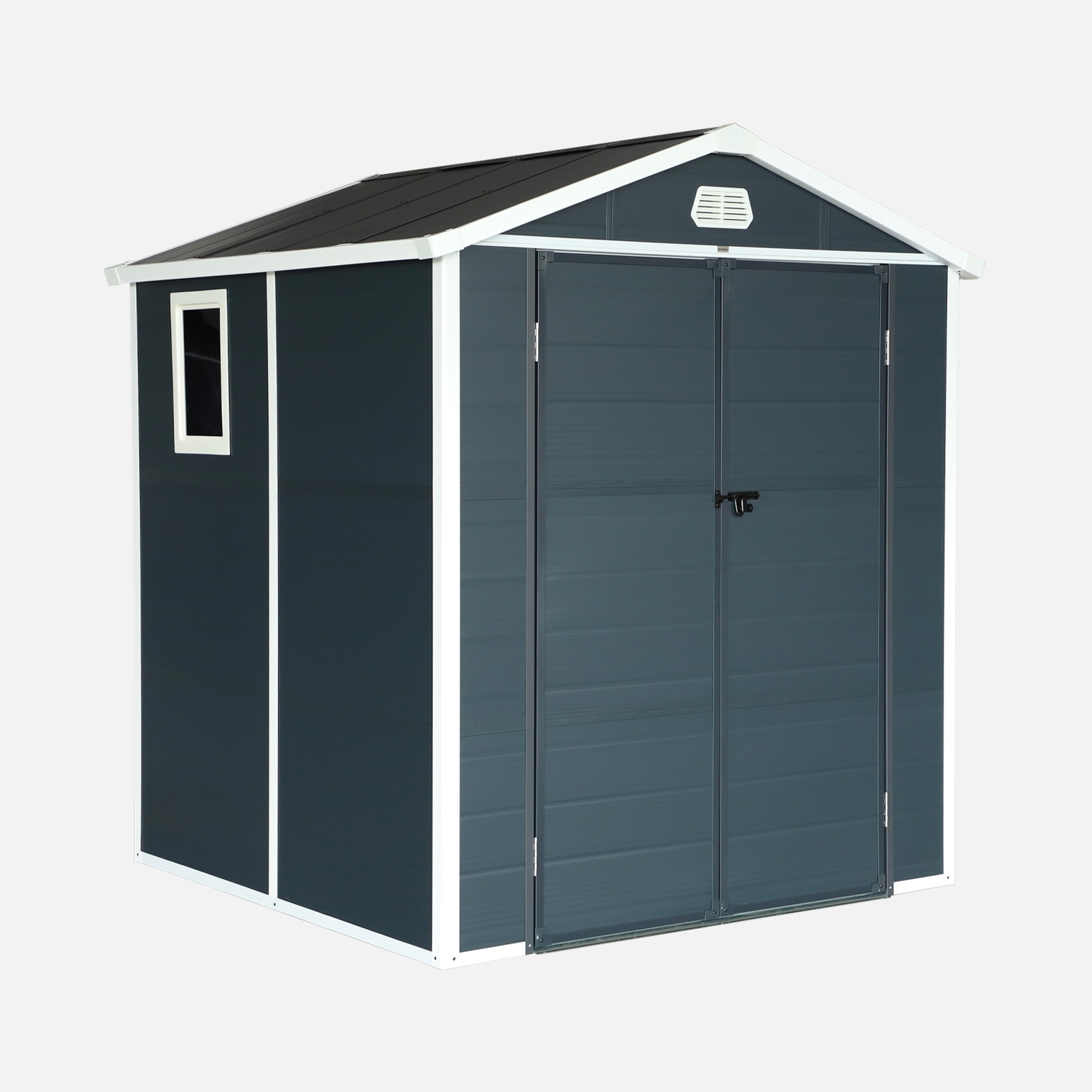 sweeek - Caseta de jardín de plástico, estructura de aluminio, 3.65m² , Weppes , 192x190x219