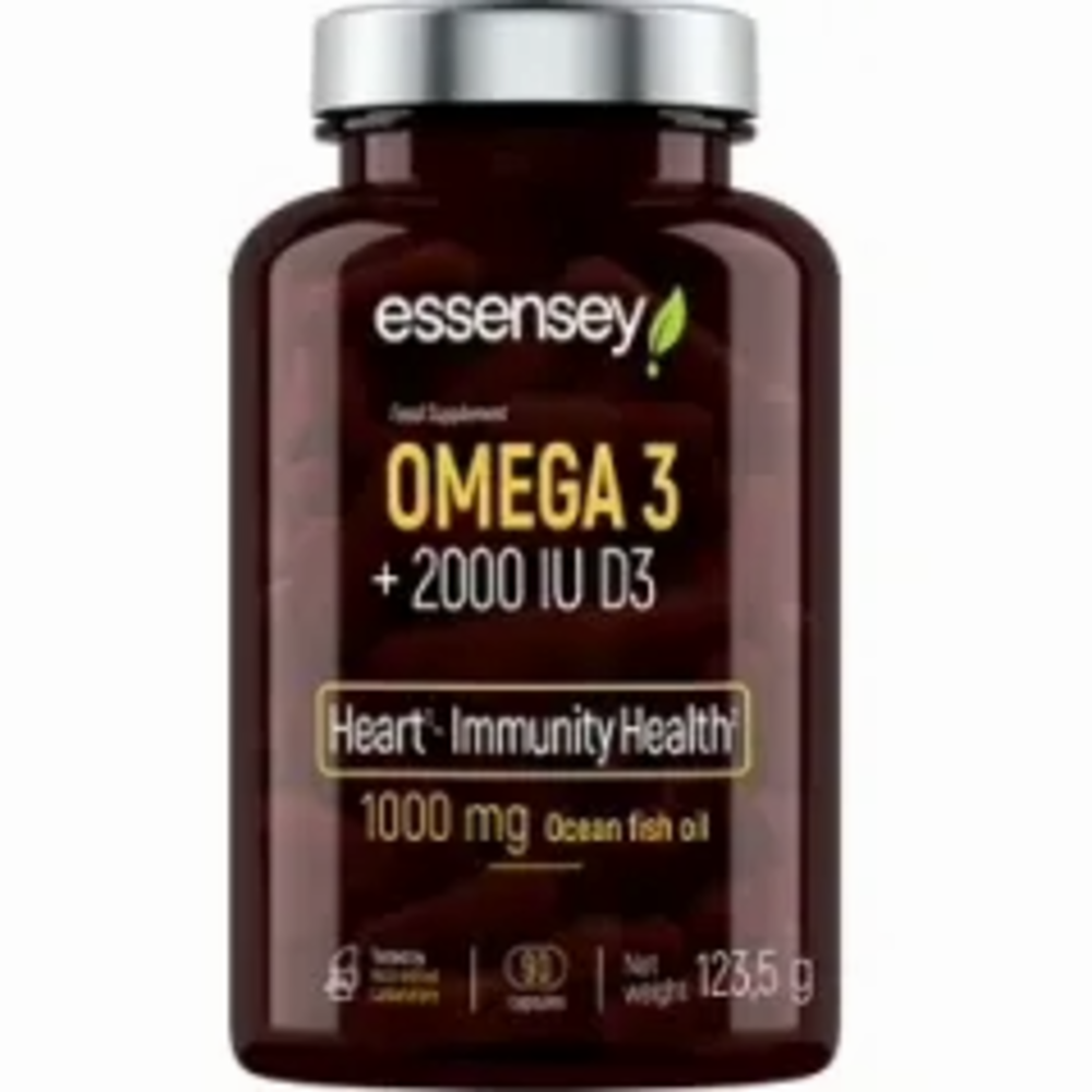 Omega 3 + Vitamina D3 2000 IU – ESSENSEY – 90 Cápsulas | Ácidos Grasos EPA/DHA para Corazón_ Cerebro y Defensas