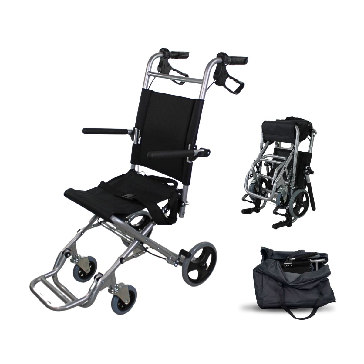 Silla de Ruedas para Tránsito Clinicalfy Júpiter  Asiento 34 Cm  Aluminio Frenos en Manetas Negro Con cinturón seguridad
