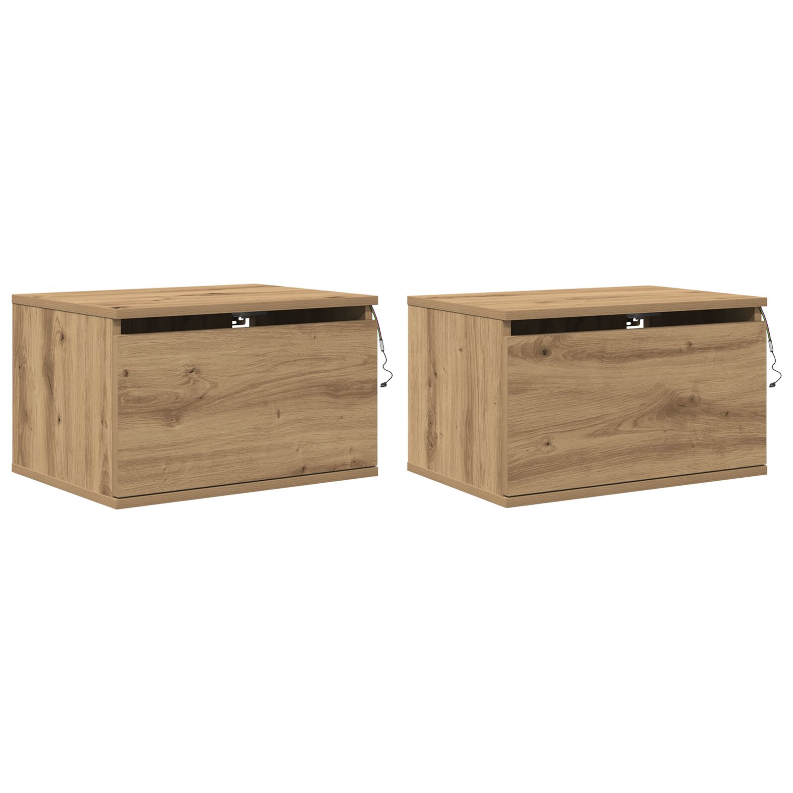 Cabinetes de Noche vidaXL con Luces LED 2 pcs Montados en la Pared de Roble Artesanal