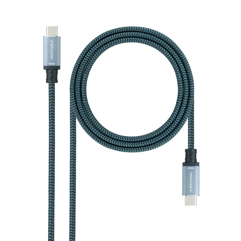 Nanocable - Cable USB 3.1 Gen2 10Gbps 5A, 4K/60Hz, USB-C/M-USB-C/M, Gris/Negro, 0.5 m 10.01.4100-COMB