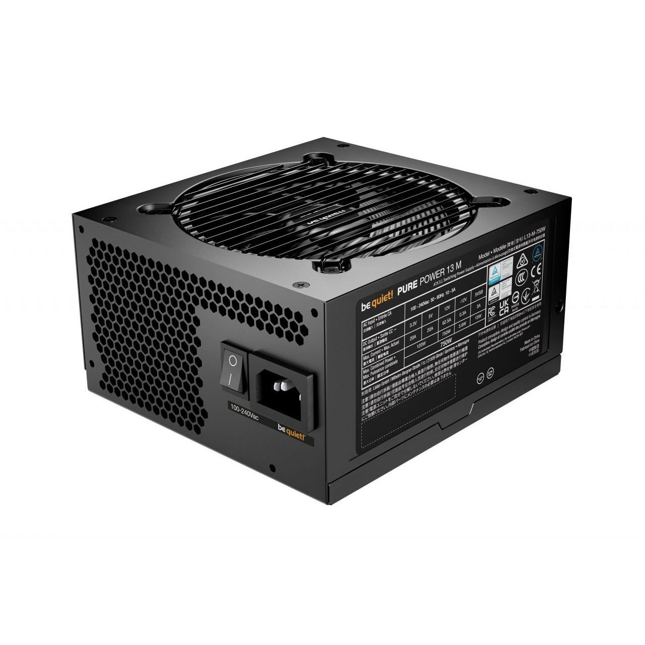 be quiet! - Fuente de alimentación Pure Power 13 M BE FA12541157 de 750 W con certificación 80 PLUS Gold, eficiencia hasta 92,6 %, totalmente modular y refrigeración silenciosa de 20,8 dB para PC de alto rendimiento