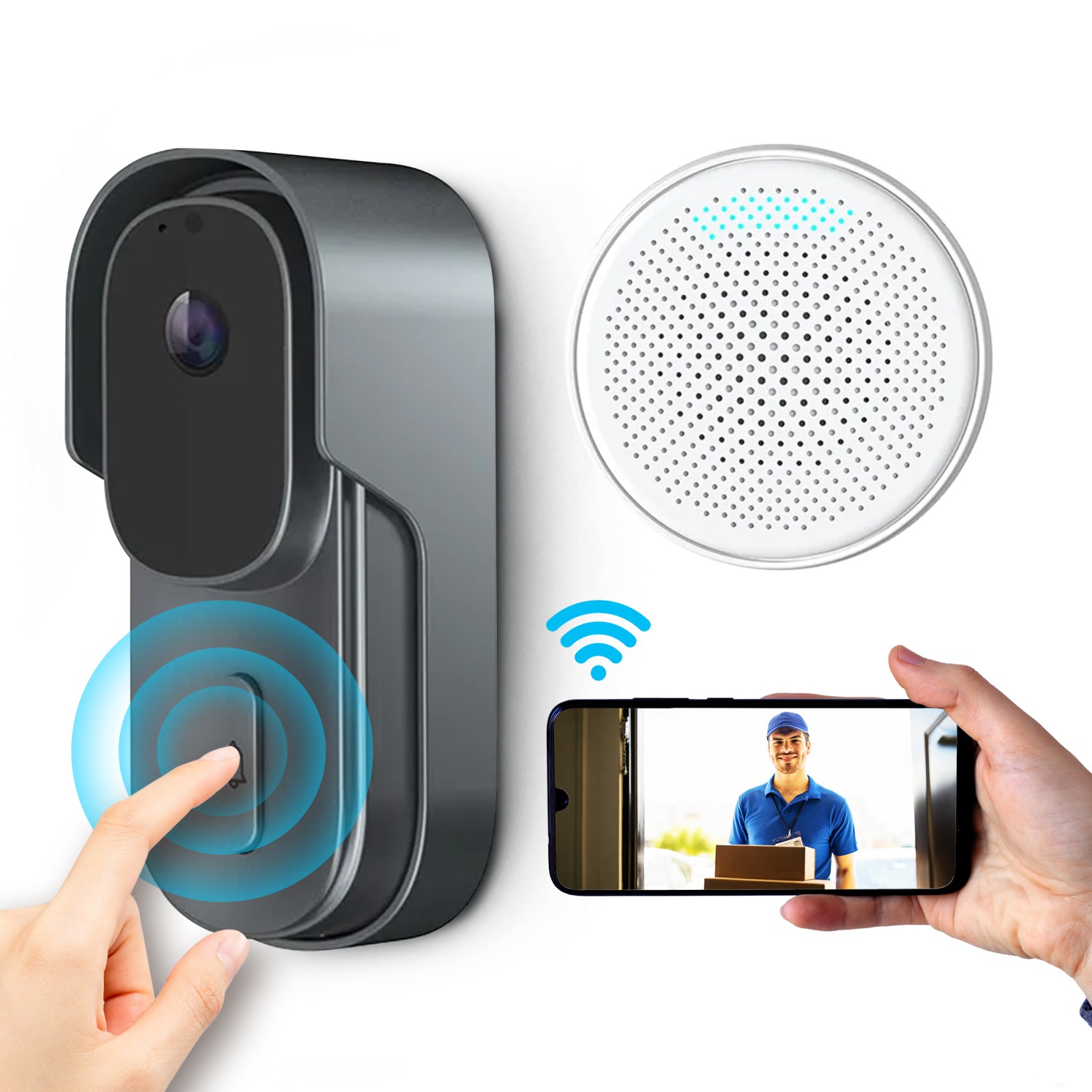 Extralink Timbre de puerta con cámara, vídeo timbre 5 MP 1080p 1440P Full HD, WiFi 2.4G, IP65, compatible con Alexa y Google Assistant, timbre con cámara, detector de movimiento, micro SD, audio de 2