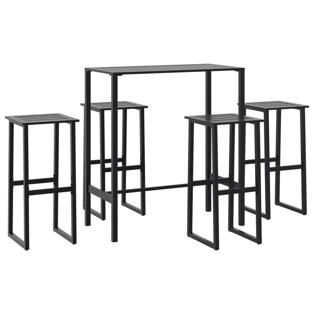 vidaXL Juego de mesa alta y taburetes de jardín 5 piezas acero negro