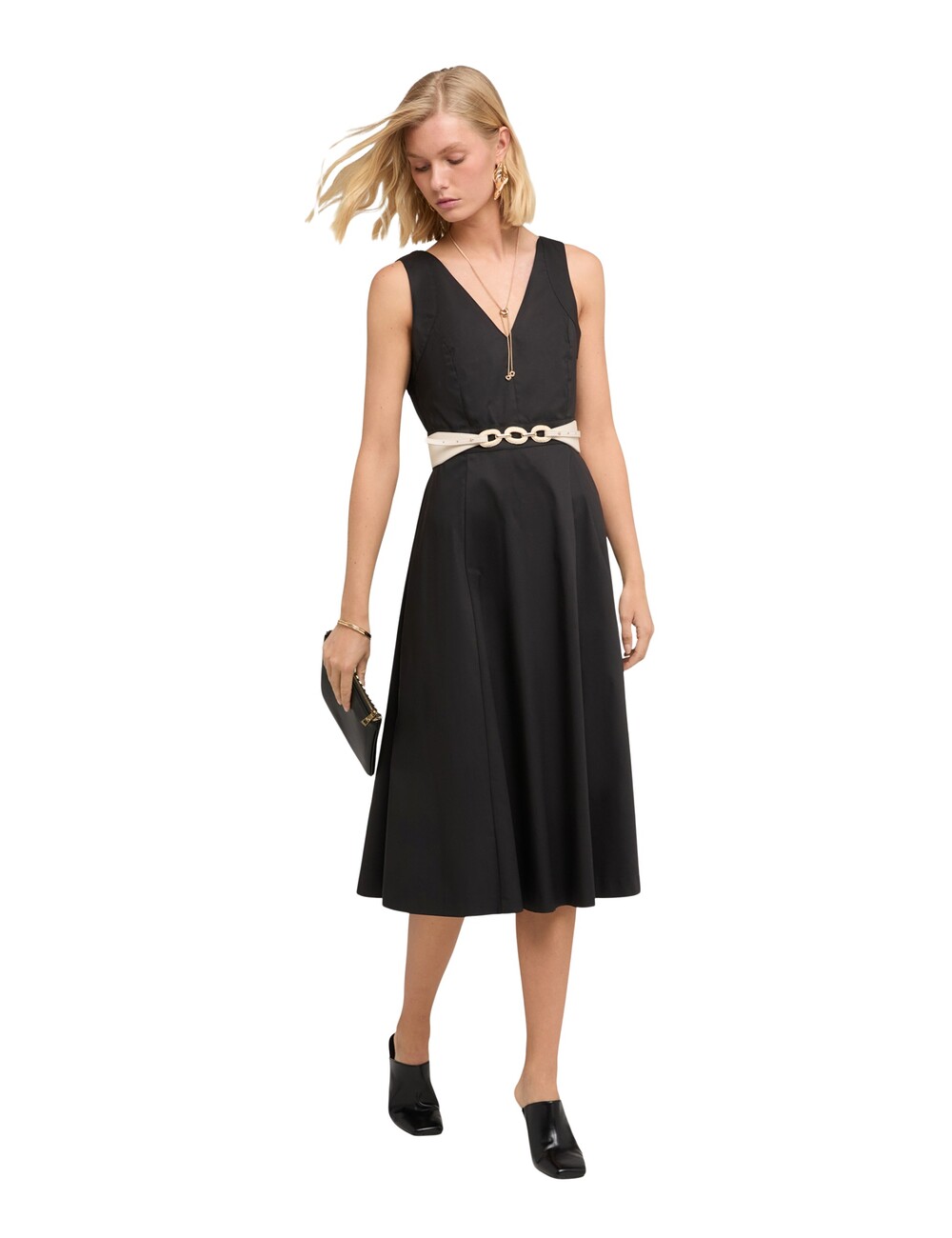 Motivi - Vestido flare en algodón técnico