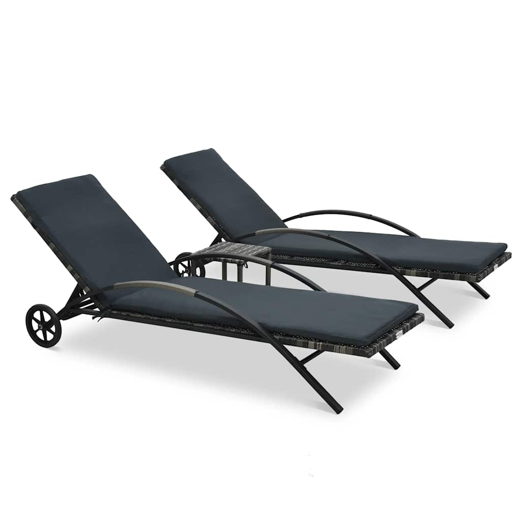 vidaXL Conjunto de Tumbonas 3 Piezas Poli Ratán Cojines Blanco Negro o Marron