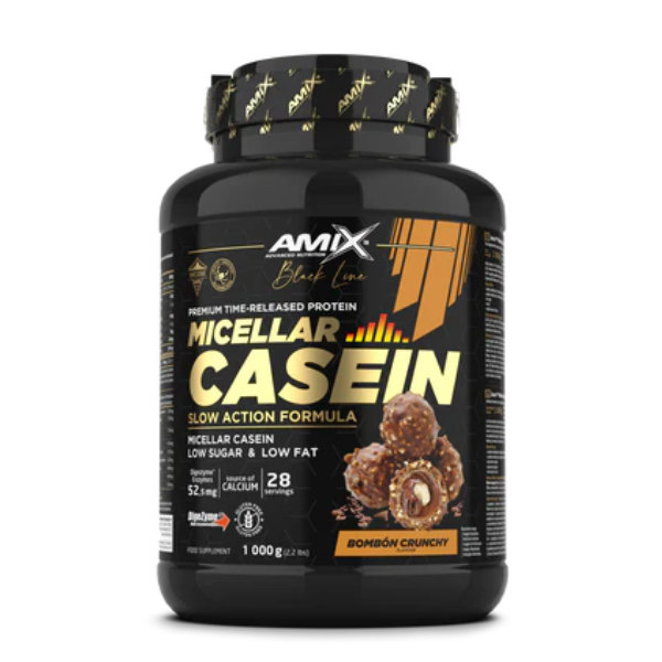 AMIX Black Line Micellar Casein - 1000 g Caseína Micellar - Proteína de Absorción Sostenida, Bajo en Grasas y Azúcares