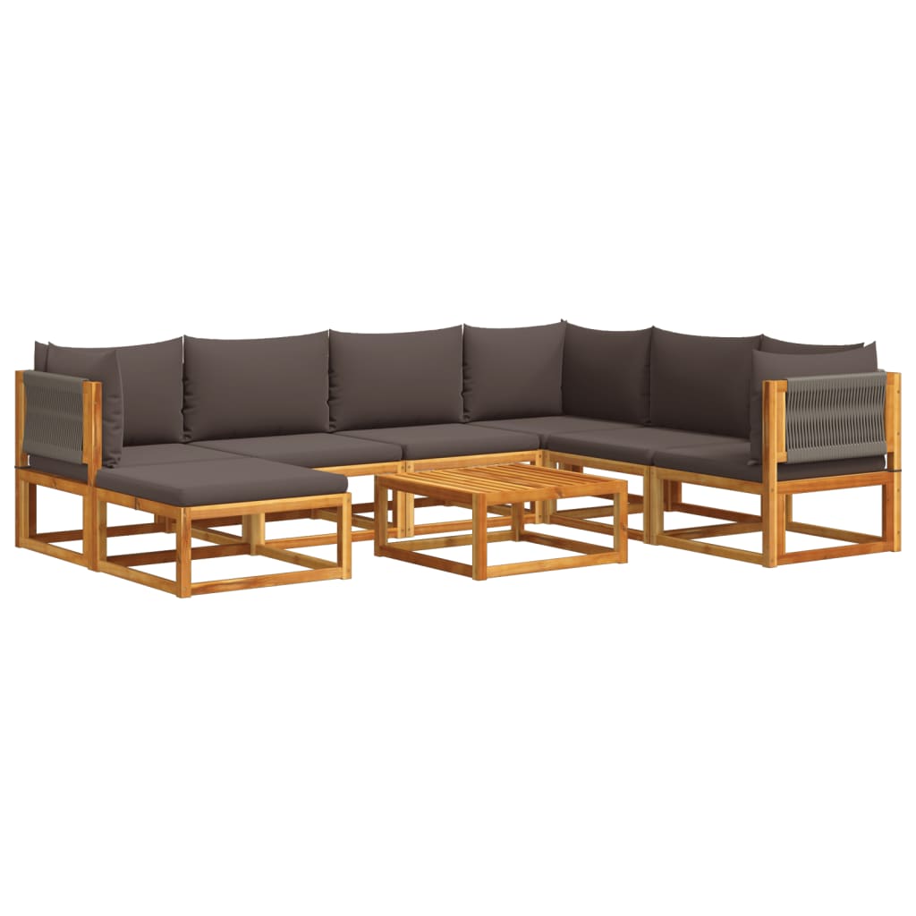 vidaXL Conjunto de sofá de jardín de 8 piezas con cojines de madera de acacia y cuerda