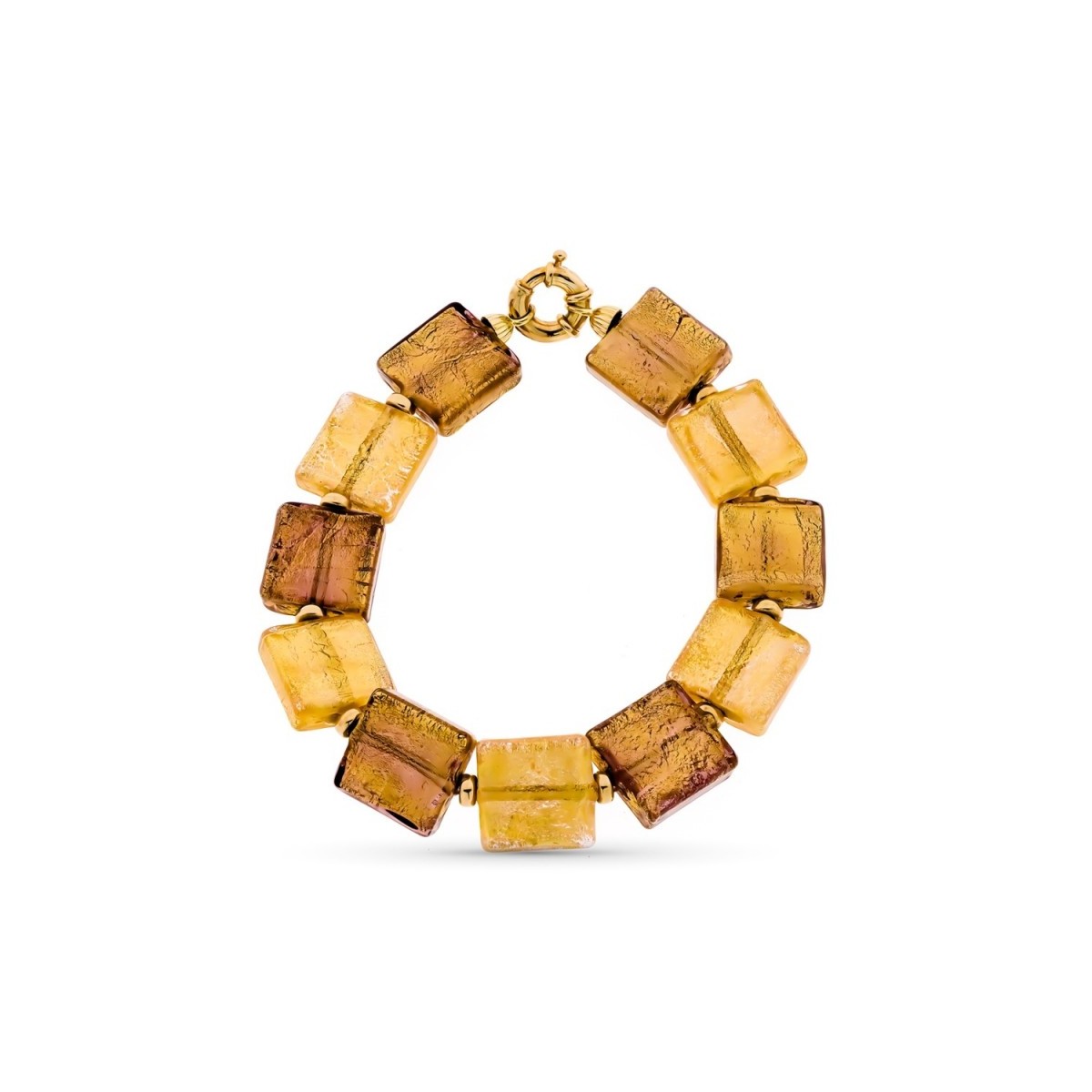 Pulsera oro 18k mujer cristal murano cuadrado combinado