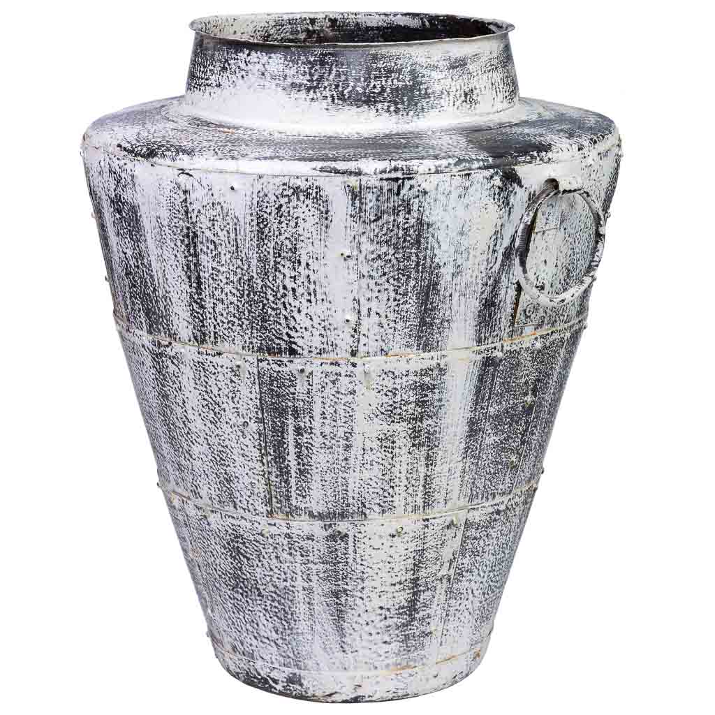 Jarron De Metal Envejecido Blanco Medidas: 50x50x58cm
