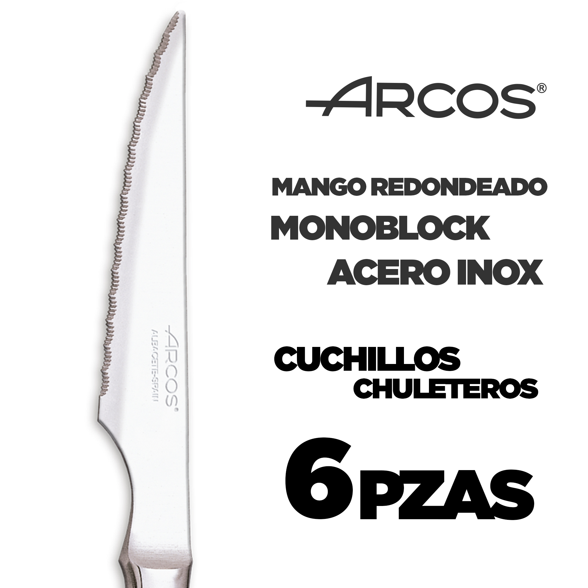 Arcos Juego Cuchillos Carne, 6 Uds, Hoja 110 mm