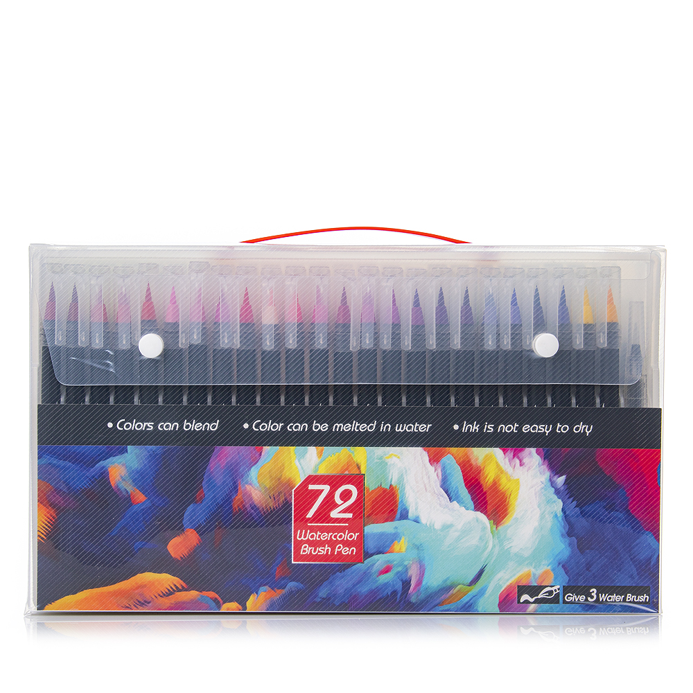 DAM. Set de 72+1 rotuladores con punta de pincel acuarelables, con pincel mezclador de agua. Pinceles premium  de nylon flexible para Manga, dibujos y caligrafía. 39,5x5x30 cm.