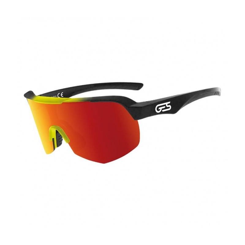 Ges - Gafas de Sol ALPHA NEGRA AMARILLA para Ciclismo con Montura Termoplástica Envolvente y Patillas Antideslizantes con Goma, Incluye Estuche y Funda