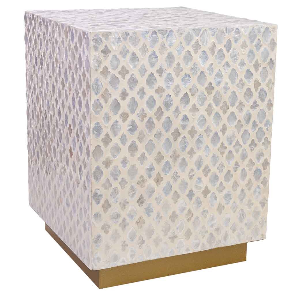 Wonderlust Deco - Taburete de madera y capiz beige 35x35x45h cm Blanco 35x35x45h cm