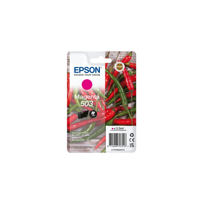 Epson - 503 cartucho de tinta 1 pieza(s) Original Rendimiento estándar Magenta - C13T09Q34020 C13T09Q34020