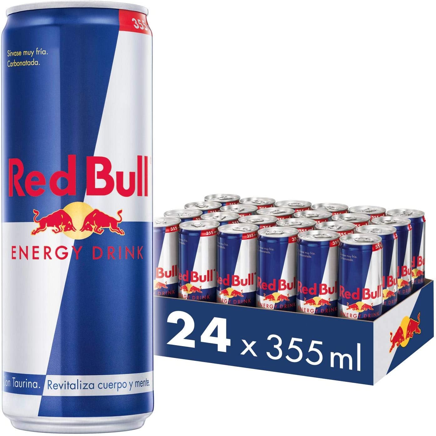 Caja de Red Bull Bebida Energética. Elige tu tamaño. 12 / 24 unidades. Con azúcar / Sin azúcar. Revitaliza Cuerpo y Mente. Te da alas cuando las necesitas. Red Bull Energy Drink contiene una combinación única de ingredientes de alta calidad.