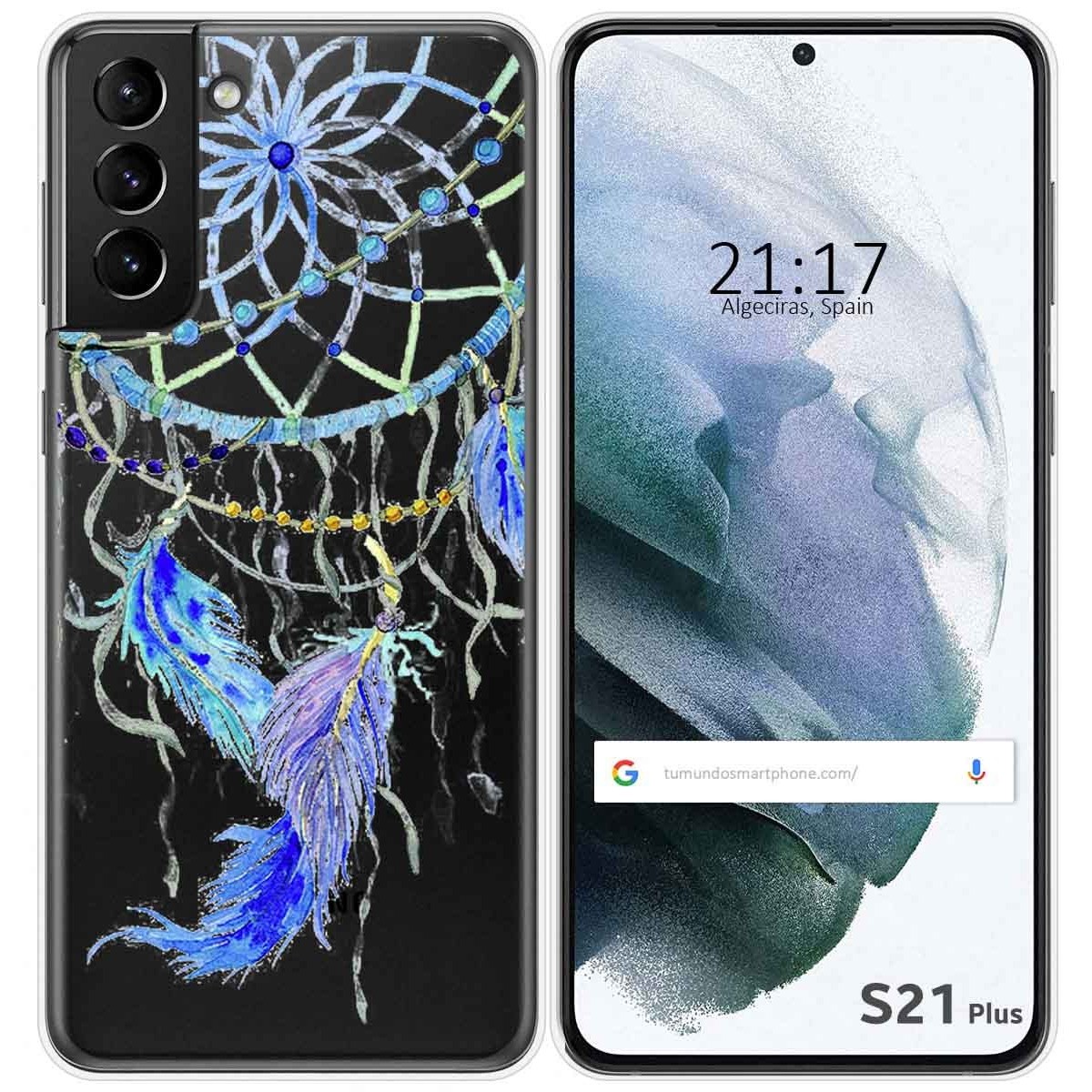 Tumundosmartphone Funda Gel Transparente para Samsung Galaxy S21+ Plus 5G diseño Plumas Dibujos