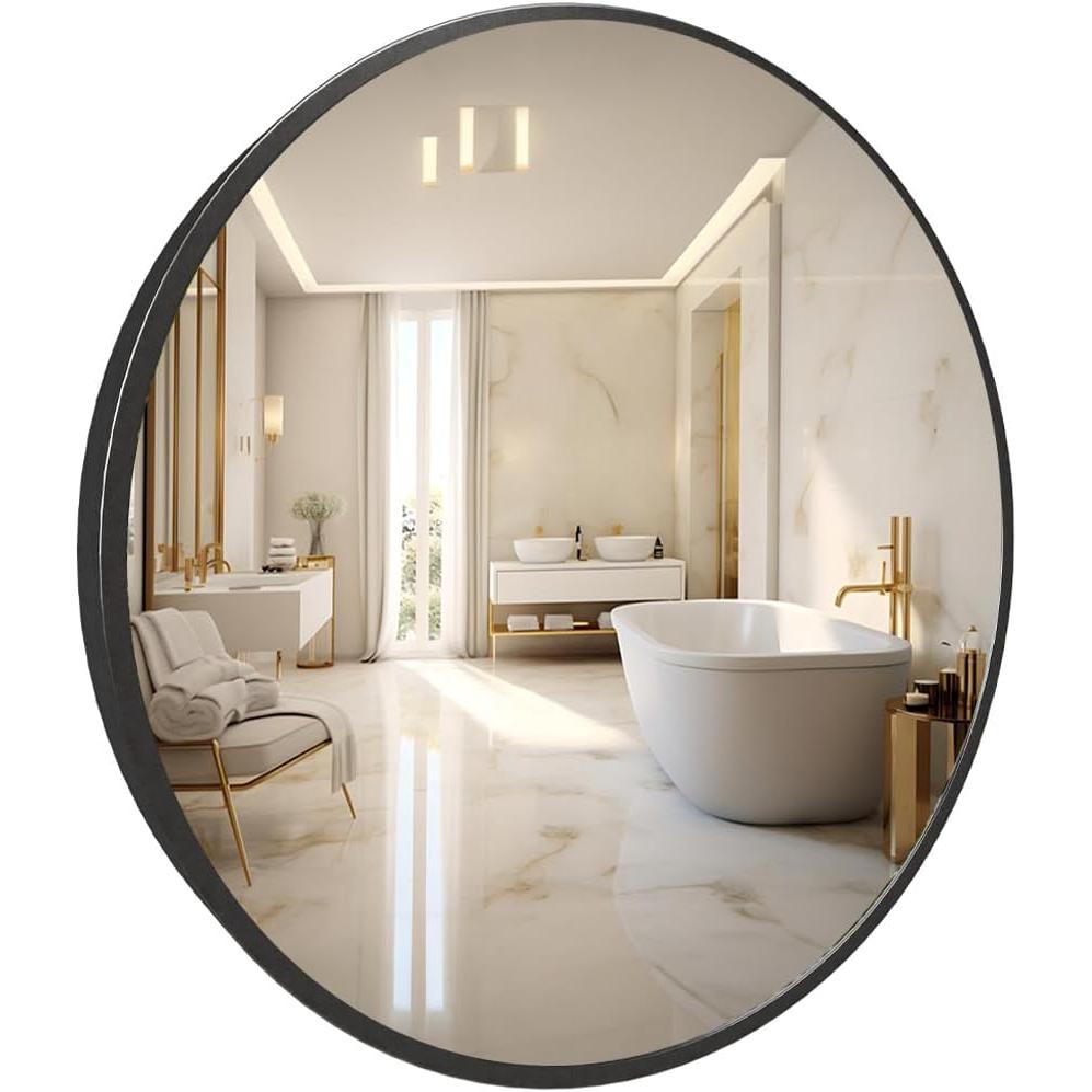 Marctani Espejo Redondo de Pared Decorativo – Marco Metálico Negro/Dorado – Para Baño, Recibidor y Salón – Estilo Moderno (50/60/70/80/100/120 cm)