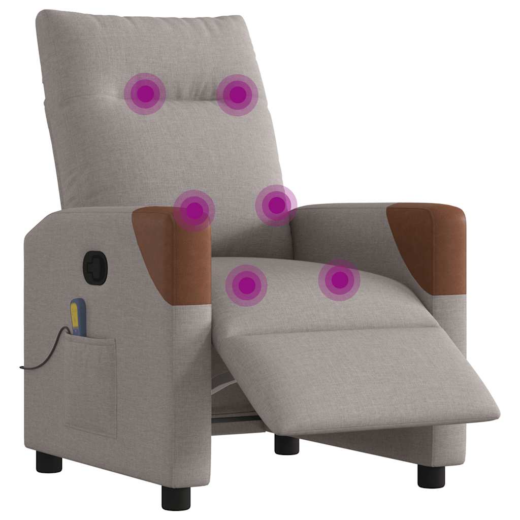 vidaXL Sillón reclinable de masaje eléctrico tela gris taupe