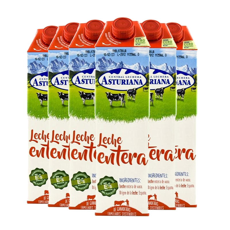 Asturiana - Leche entera Asturiana 1 litro pack 6 bricks