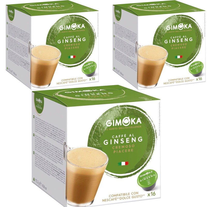 Gimoka - 3 cajas de Café al Ginseng Gimoka , Dolce Gusto compatibles 16 cápsulas