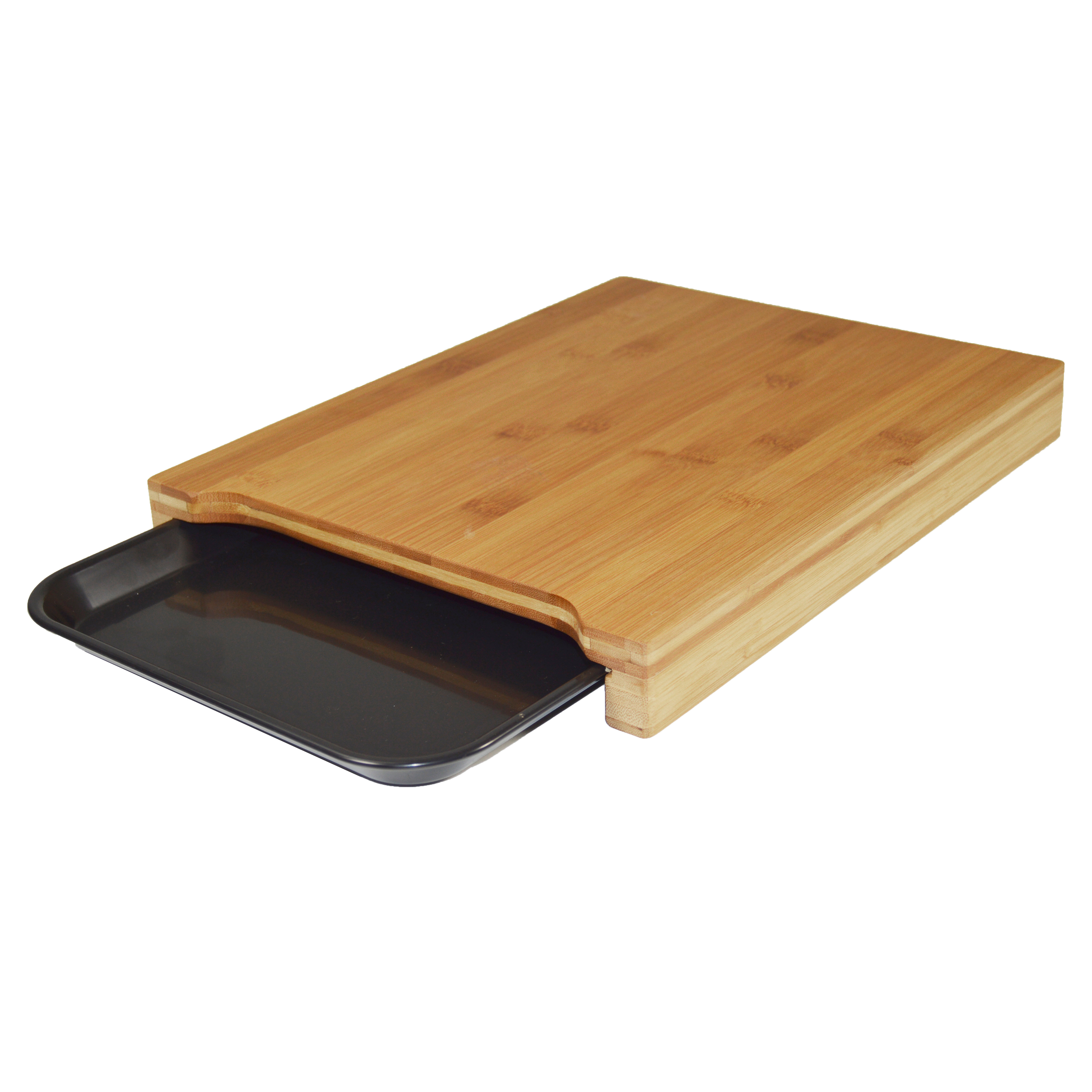 Jocca - Robusta tabla de cortar Jocca hecha de bambú con práctica bandeja lateral para depositar la comida en color negro. Ideal para ahorrar espacio en la cocina. Atractivo plato de presentación.