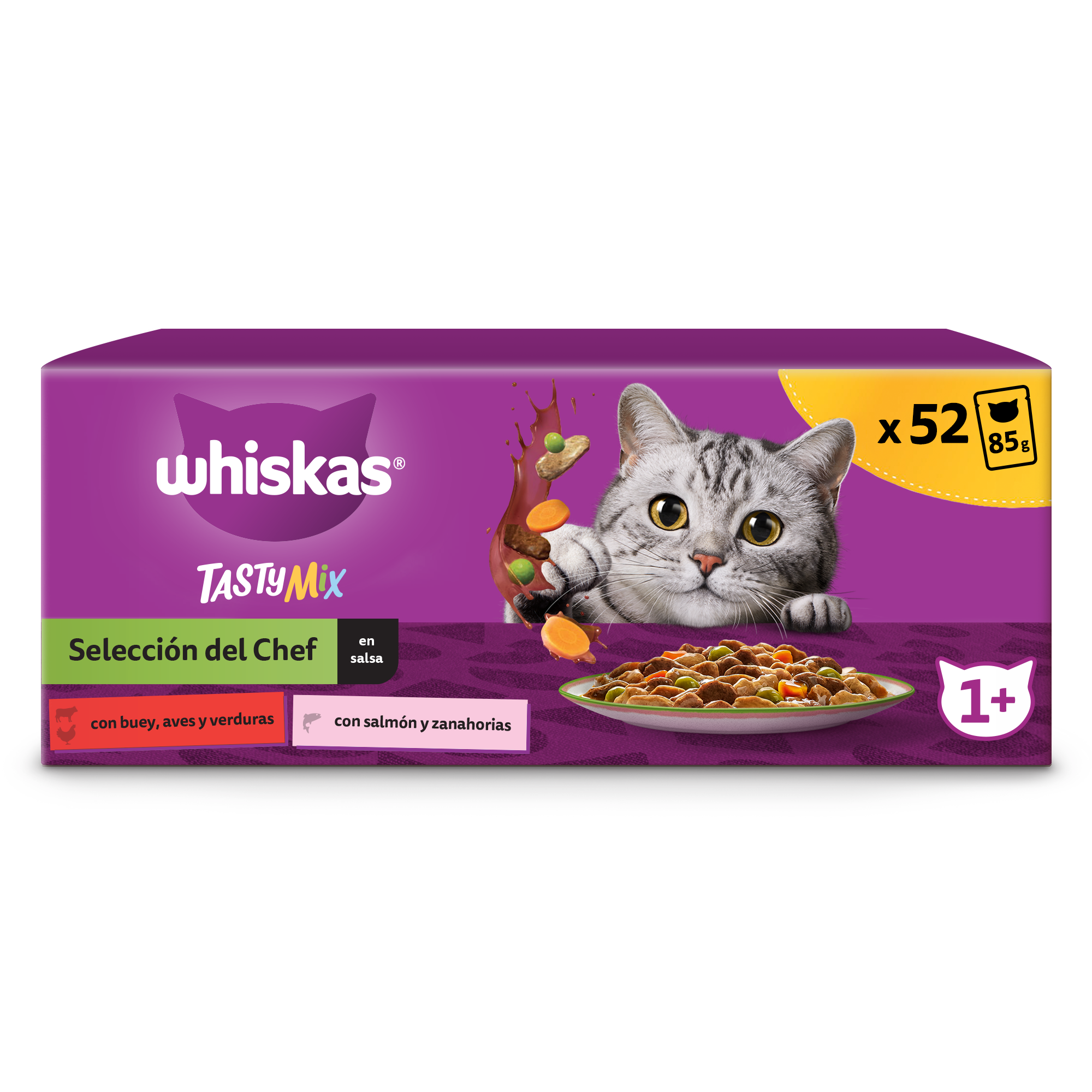 Whiskas - Whiskas Tasty Mix Comida Húmeda para Gatos Adultos Selección del Chef en Salsa 13x4x85g