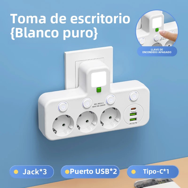 EU AC Plug Power Strip Wall Mounted Independent Switch Multitap Socket Network Filter With USB Charging Network Filter Adapter