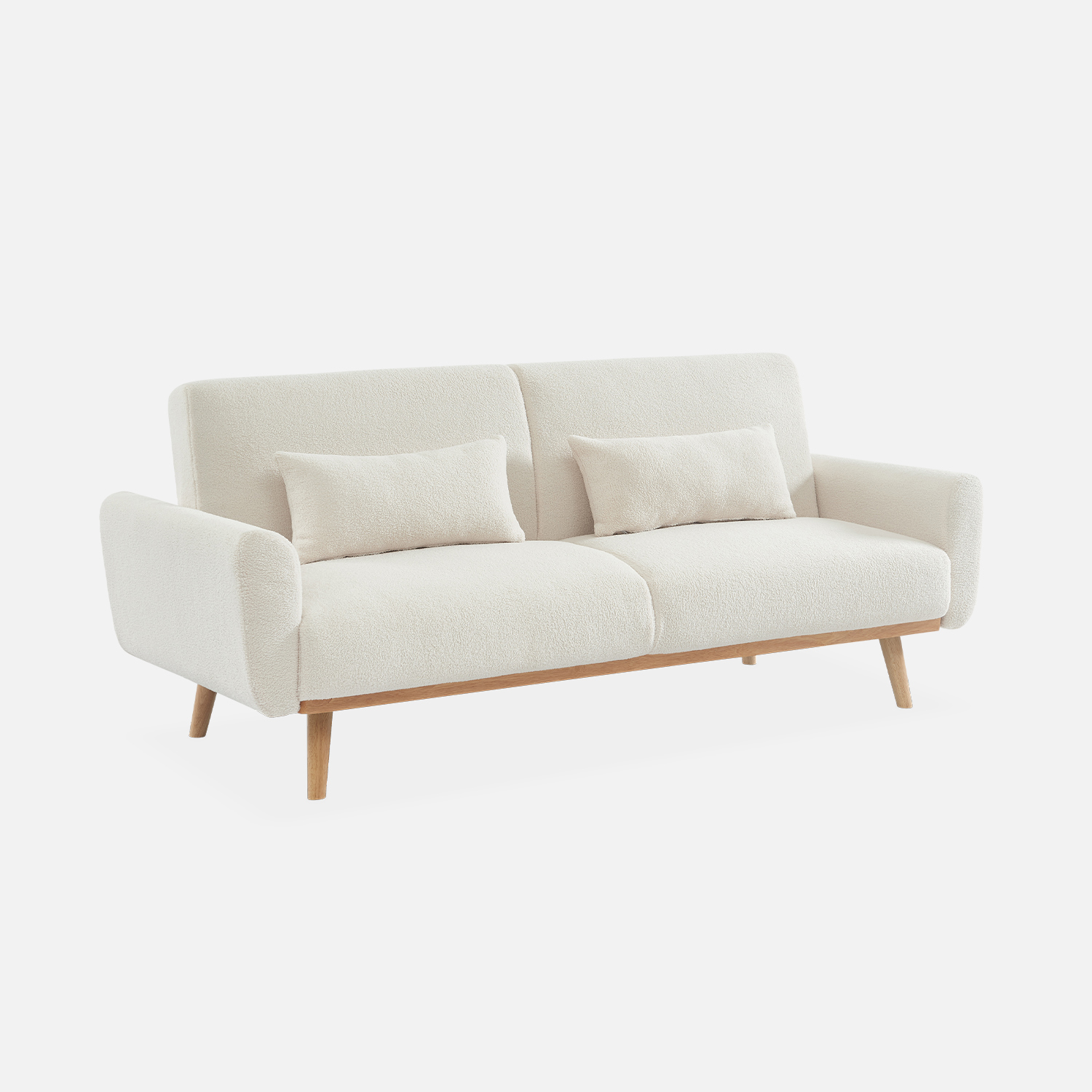 sweeek - Sofá cama de borreguito blanco, 3 plazas , Oskar borreguito , 208x84x85