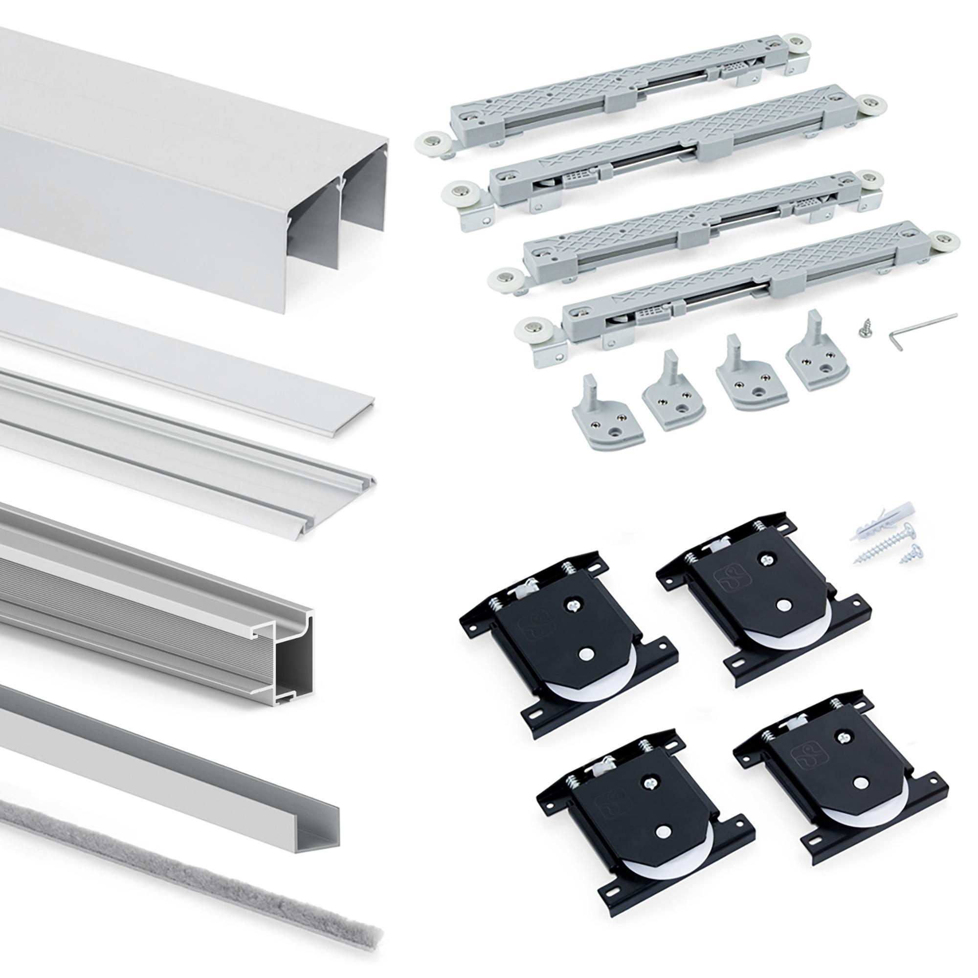 Kit de herrajes para armario de 2 puertas correderas y cierre suave placard 81, perfil sharp, espesor 16mm, tableros no incluidos, anodizado mate