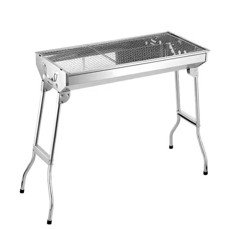 Maxia Market - Barbacoa de Carbón Acero Inoxidable Plegable portátil 73x33x71 cm, Una Sensación Comoda, Estetico y Resistente, Facil de Limpiar