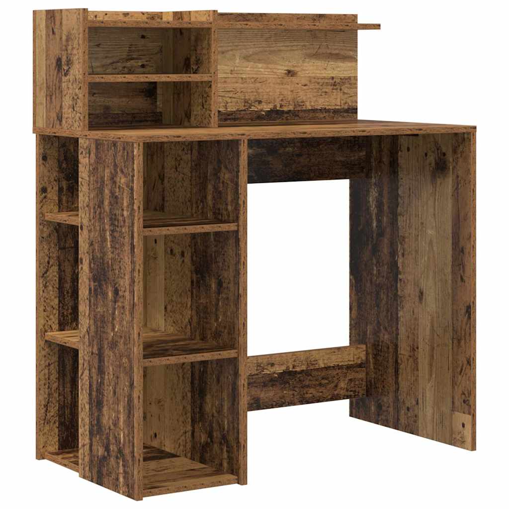 vidaXL Escritorio con estante Madera envejecida 90 x 48 x 101,5 cm
