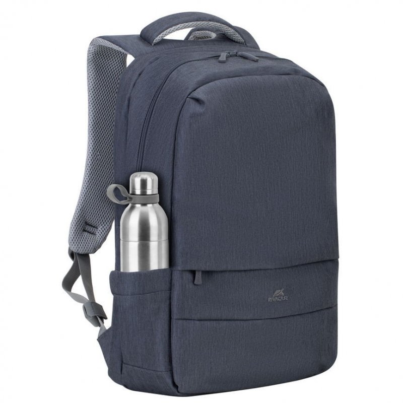 Rivacase Prater 7567 Dark Gray Laptop Backpack up to 17.3" with anti-theft design, waterproof polyester, USB charging port, hidden front pocket, and comfortable straps for secure and organized travel.