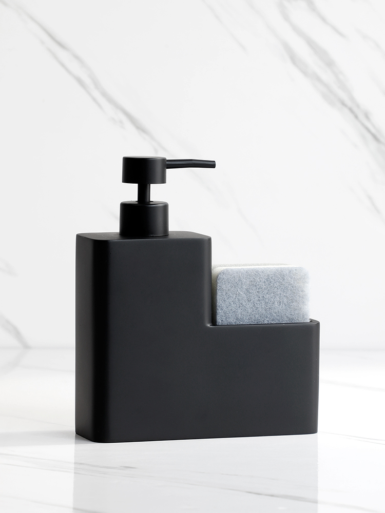 Dispensador De Jabón Para Cocina Y Baño 450ml Negro Con Soporte Para Esponja Y Botella De Jabón En Resina Sin Químicos De Alta Preocupación