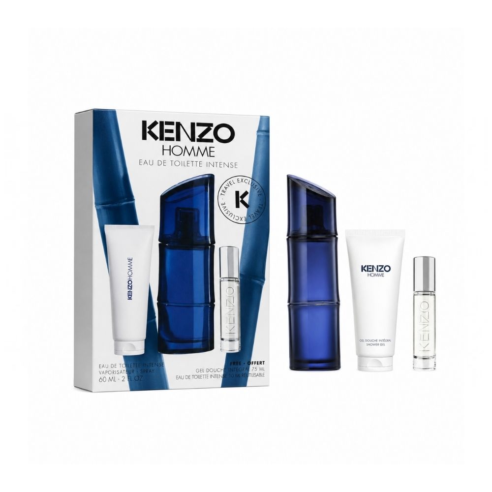 Kenzo - Kenzo Homme Eau de Toilette Intense Set Regalo hombre 60 Ml. + Gel de ducha 75 Ml. + Mini Espray 10 Ml. | Estuche regalo para hombre. Frescura Marina Ancestral, Bambú Amaderado y la Fuerza del Océano Indómito 🌊🎋