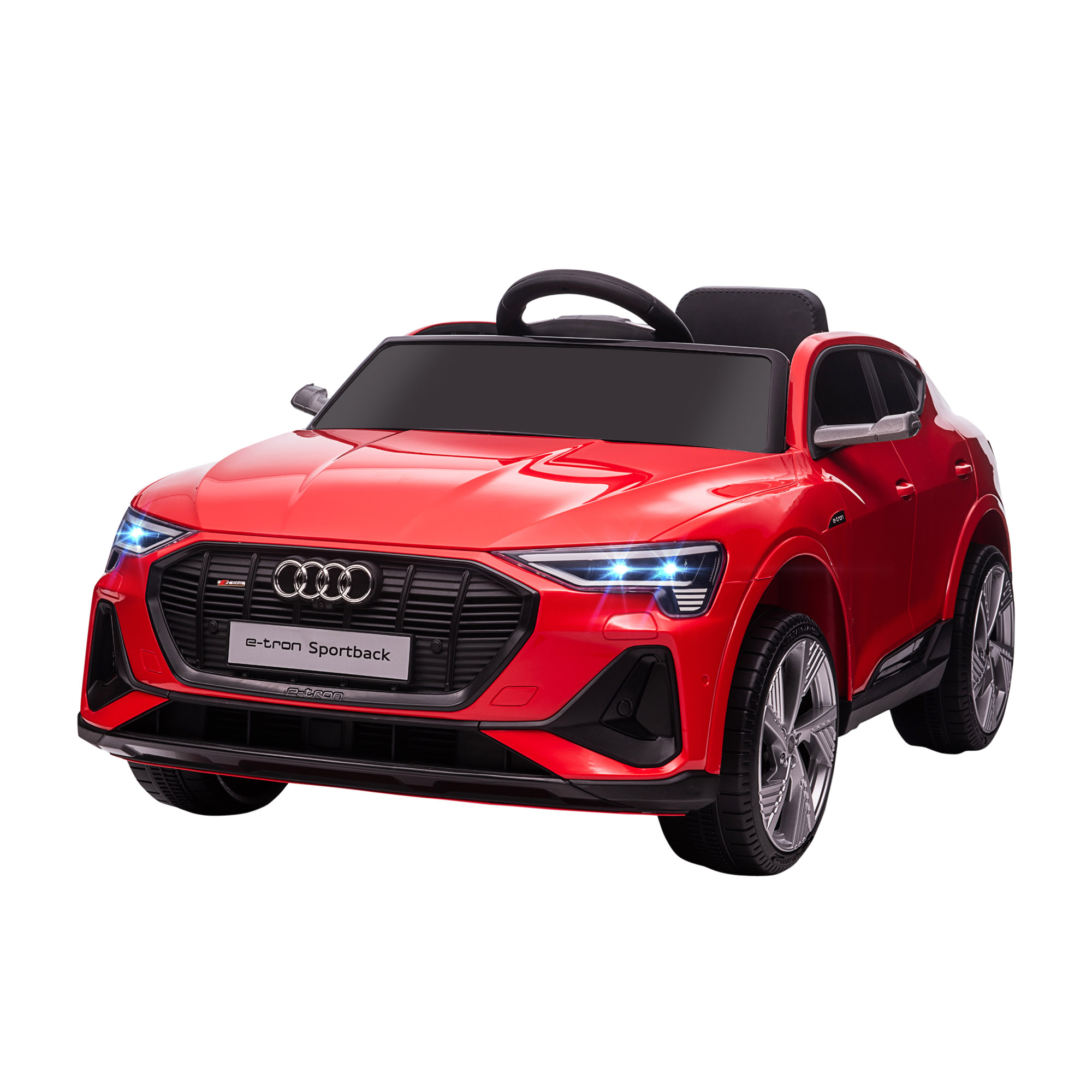 HOMCOM Coche Eléctrico Audi E-tron 12V para Niños de +3 Años con Mando a Distancia Faros Bocina Música MP3 TF USB y Apertura de Puerta 3-5 km/h 108x60x47 cm Rojo/Blanco