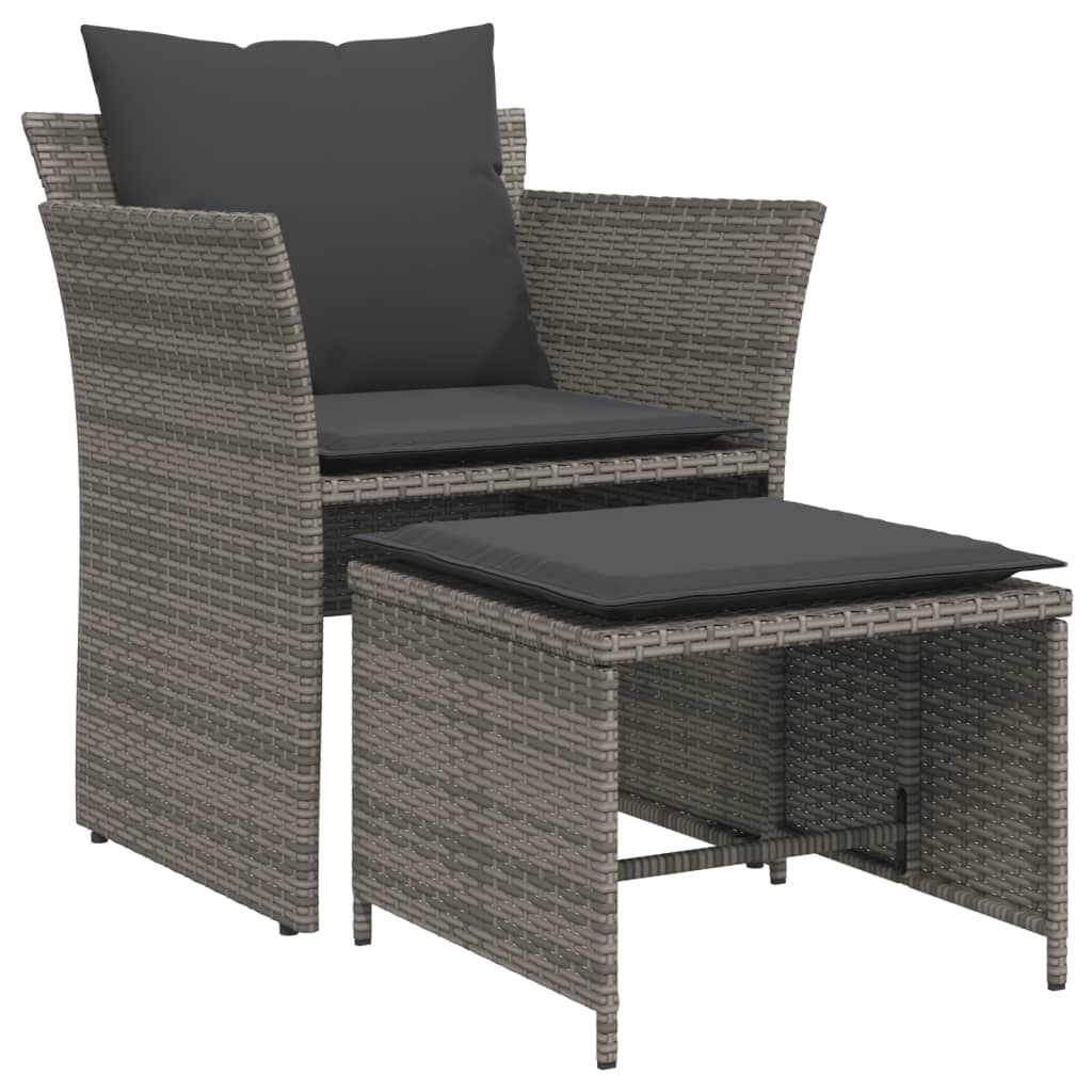 vidaXL Sillón de jardín con reposapiés ratán sintético gris