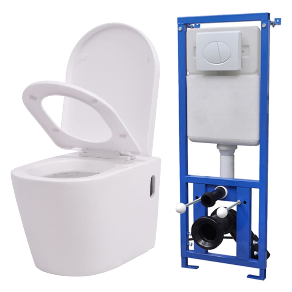 vidaXL Inodoro Colgante Pared Cisterna Oculta Cerámica Retrete Váter WC Color Blanco,  Negro, y mas