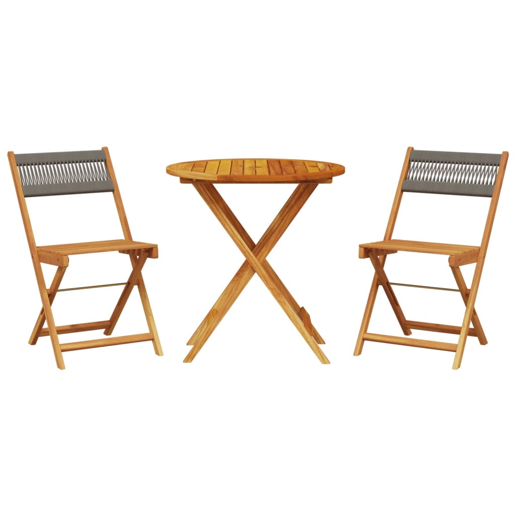 vidaXL Juego de bistro de 3 piezas polipropileno y madera maciza gris
