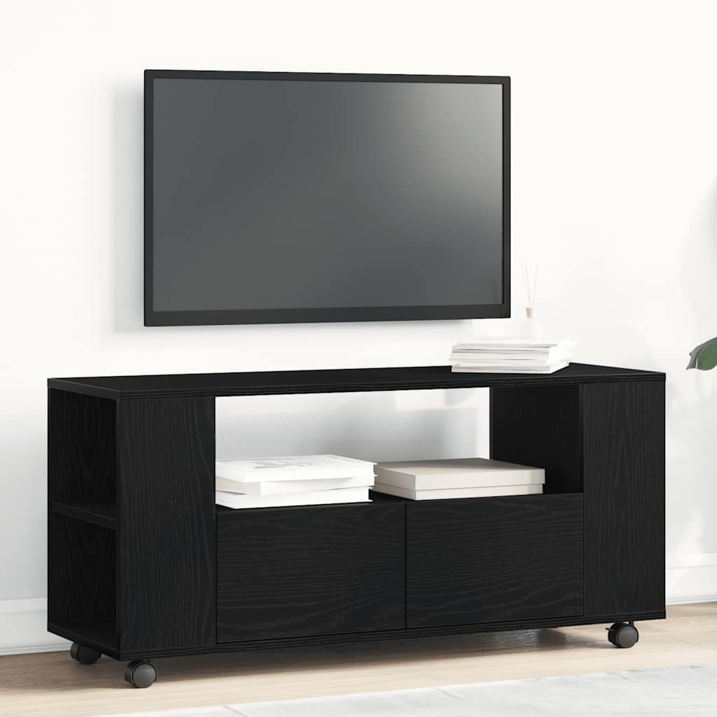 vidaXL Mueble TV ruedas madera ingeniería roble negro 102x34,5x43cm
