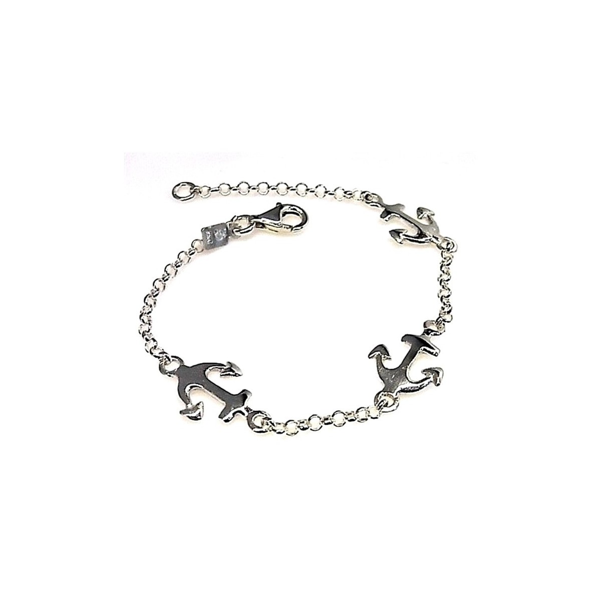 Pulsera plata ley 925m lisa cadena rolo motivo anclas