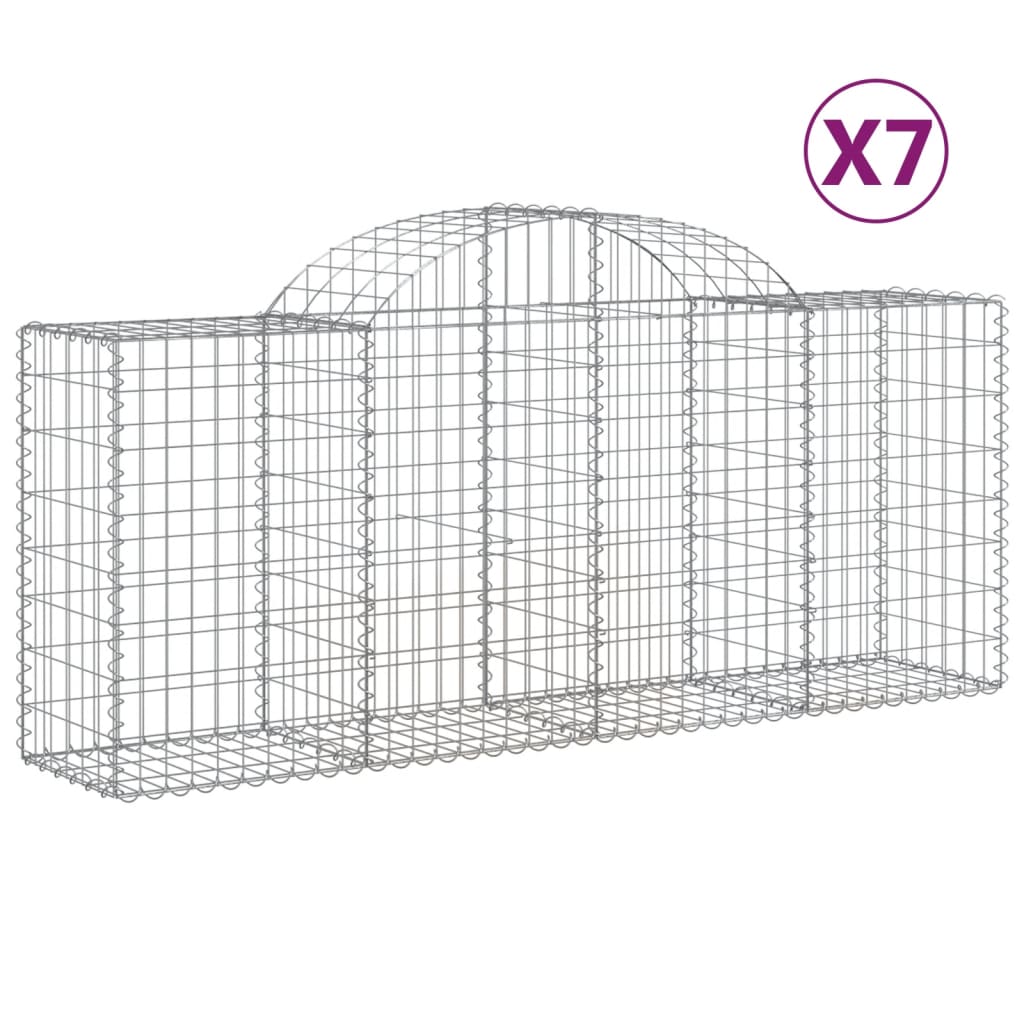 Vidaxl Cestas de Gaviones 7 Uds Forma de Arco Hierro 200x30x80/100 Cm