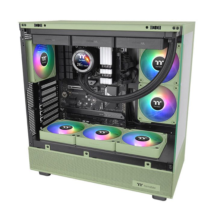 Thermaltake - Ventiladores de caja CT120 EX ARGB para PC, 3 unidades de 12 cm en verde matcha con montaje magnético, compatibles 3-pin/4-pin y sincronización ARGB, flujo 68 CFM, 29 dB, 40.000 horas MTBF